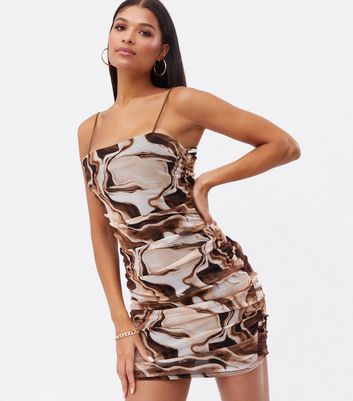 Pink Vanilla Brown Marble Mesh Ruched ...
